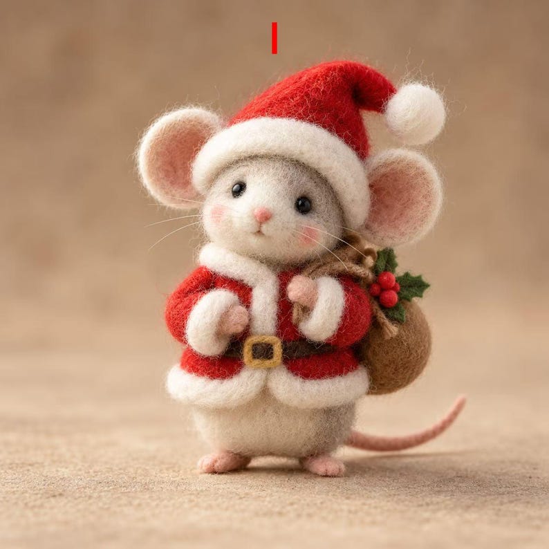 Handmade needle-felted Christmas mouse ornament by ilovefelt, a whimsical wool-felt tree decoration
