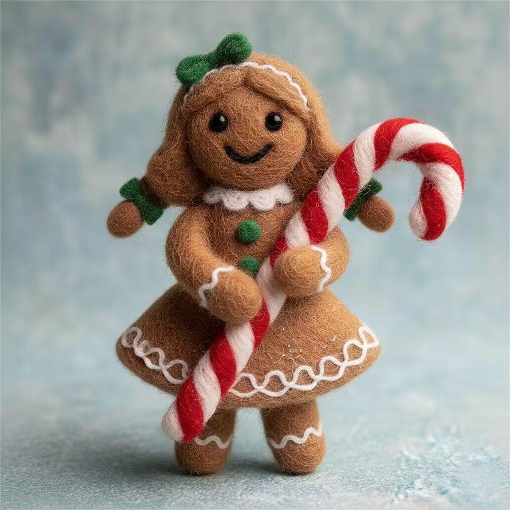 Handmade needle-felted gingerbread family wool Christmas ornaments from ilovefelt