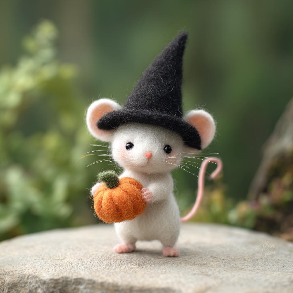 Handmade Needle Felted Halloween Mouse – Cute Wool Pumpkin Mouse Figurine, Ghost Mouse Decor, Fall Home Ornament, Spooky Holiday Gift