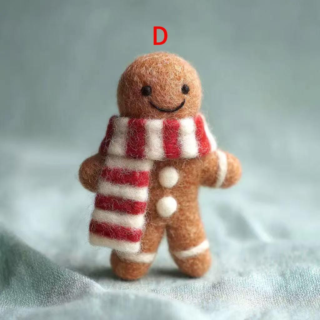 Needle Felted Gingerbread Man – Wool Felt Christmas Decoration, Cute Handmade Holiday Ornament with Star Wand or Candy Cane Gift