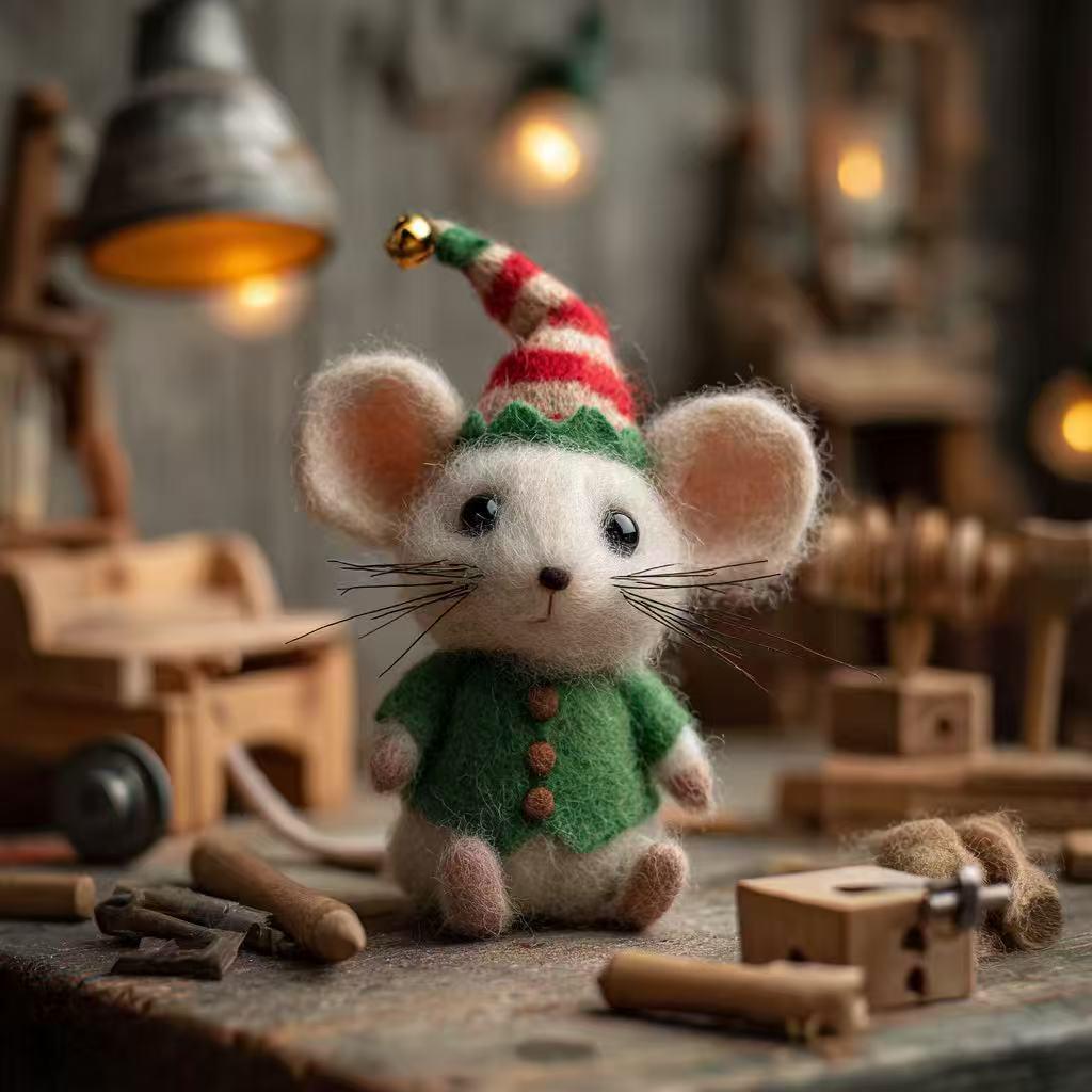 Needle Felt Christmas Mouse Ornament – Handmade Wool Felt Figurine, Cute Holiday Gift, Cozy Winter Home and Tree Decoration