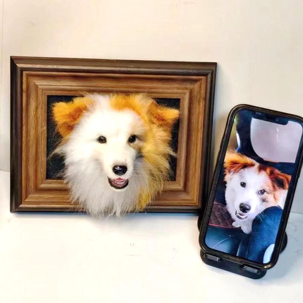 Custom 3D Wool Felted Dog Portrait: Realistic Pet Memorial Keepsake