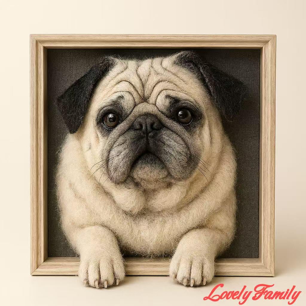 Custom Needle Felted Pet Portrait: 3D Dog Replica in Wooden Frame