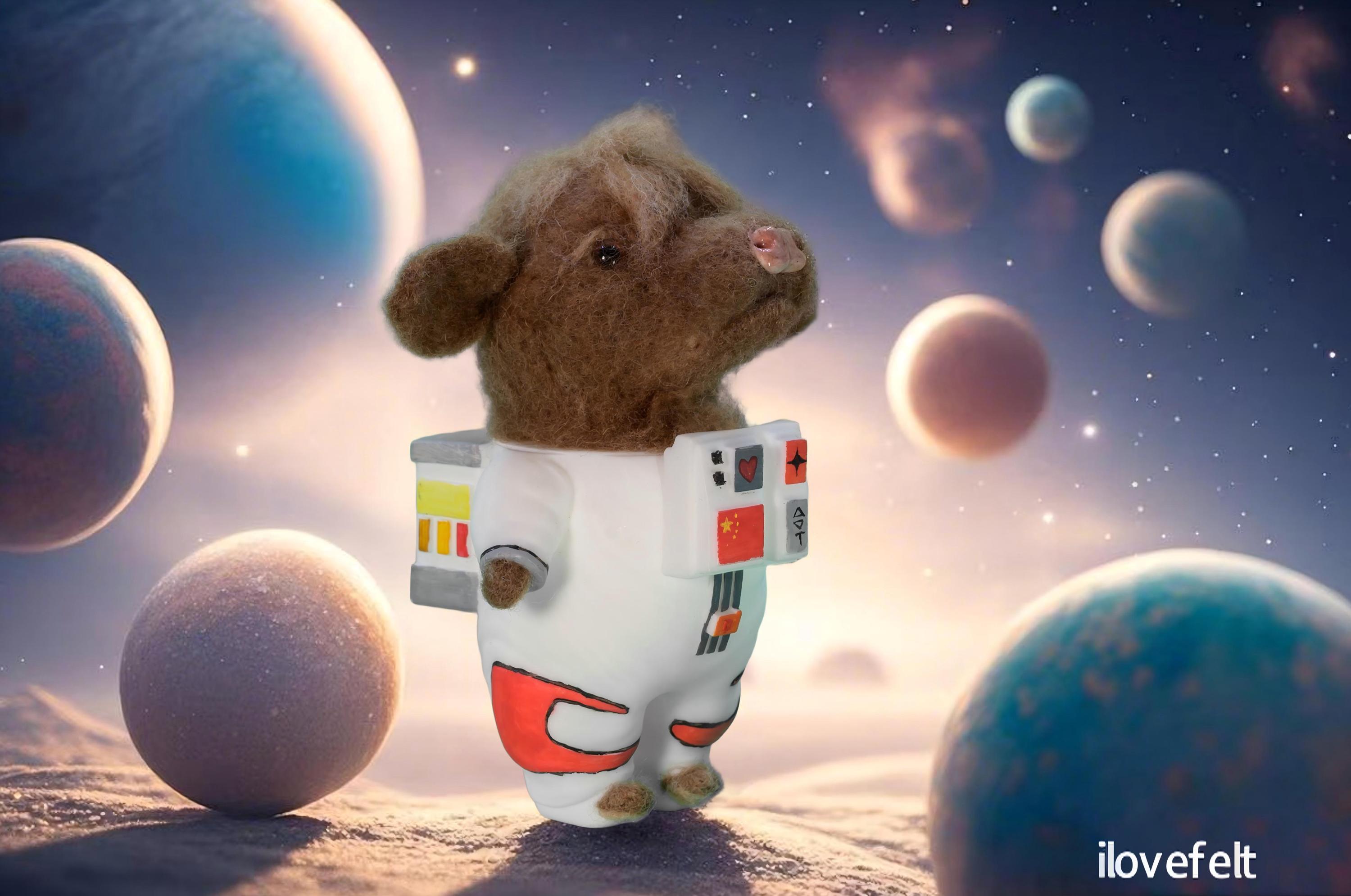 Needle Felted Pet Astronaut Sculpture: Custom Pet Portrait Keepsake