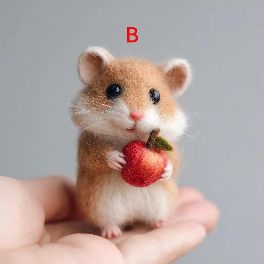 Handmade Felt Hamster Ornament – Wool Felt Hamster Holding Apple or Flower, Cute Christmas Decoration, Cozy Winter Gift for Kids