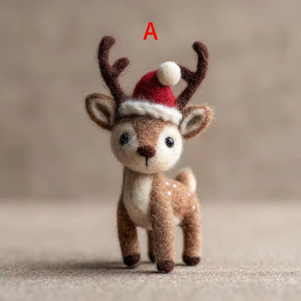 Adorable Wool Felt Reindeer – Mini Needle Felted Christmas Animal Figurine, Handmade Winter Ornament, Perfect for Christmas Tree Ornament