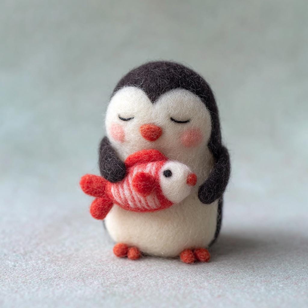 Handmade Wool Felt Penguin – Cute Needle Felted Penguin with Candy Cane, Christmas Winter Decoration, Adorable Holiday Gift