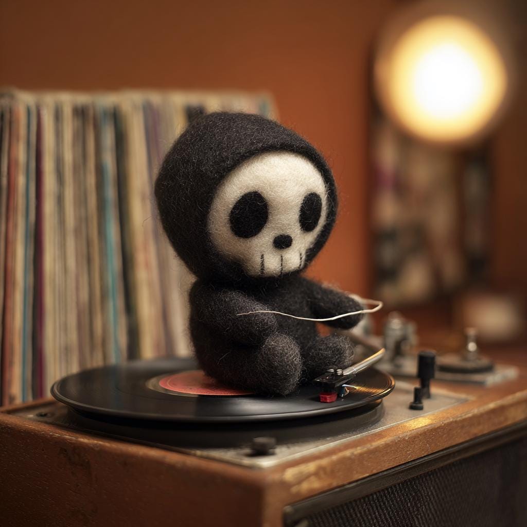 Handmade Needle Felted Skeleton Doll – Cute Halloween Decor, Wool Felt Grim Reaper Figurine, Spooky Gift for Halloween Lovers