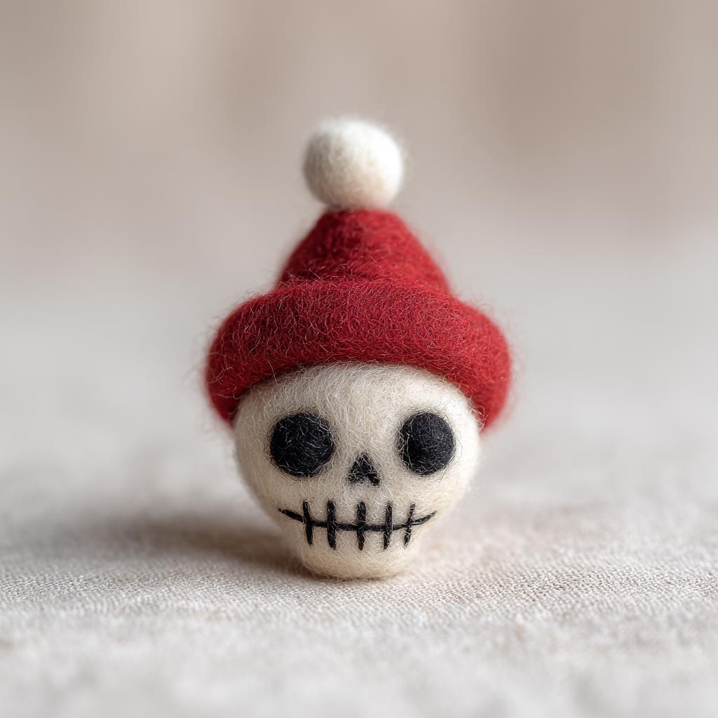 Handmade Wool Felt Skeleton with Star – Cute Needle Felted Ghost & Tree Ornament, Spooky Cute Holiday Gift Idea