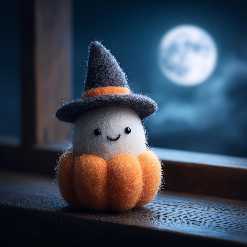 Handmade Needle Felted Halloween Ghost – Wool Felt Witch Ghost Figurine, Cute Pumpkin Decor, Cozy Autumn Home Decoration Gift