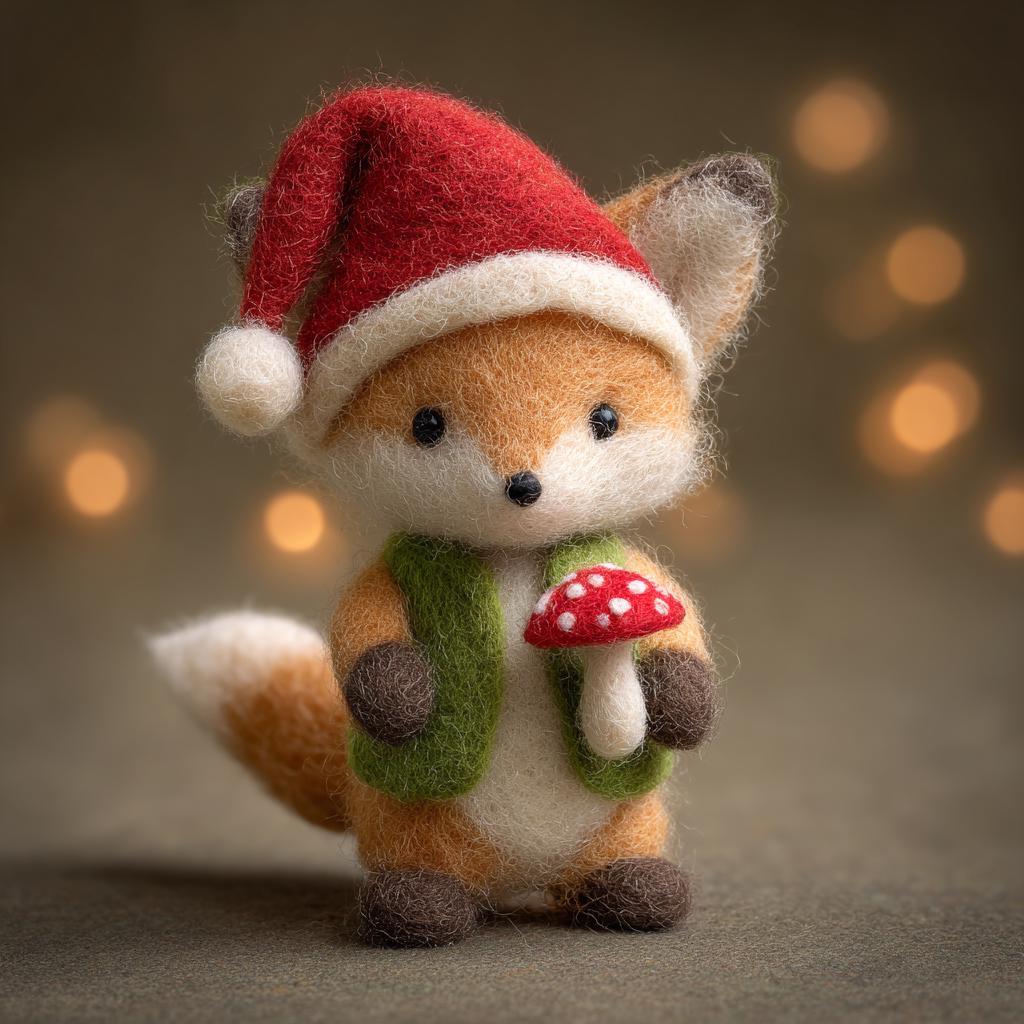 Handmade Felt Fox Ornament – Wool Christmas Fox Holding Apple or Mushroom, Cozy Winter Gift and Christmas Tree Ornament Gift