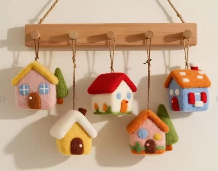 Wool Felt Christmas Village Ornament – Handmade Felt House Hanging Decor, Winter Cottage Tree Ornament, Cute Holiday Gift for Home Lovers