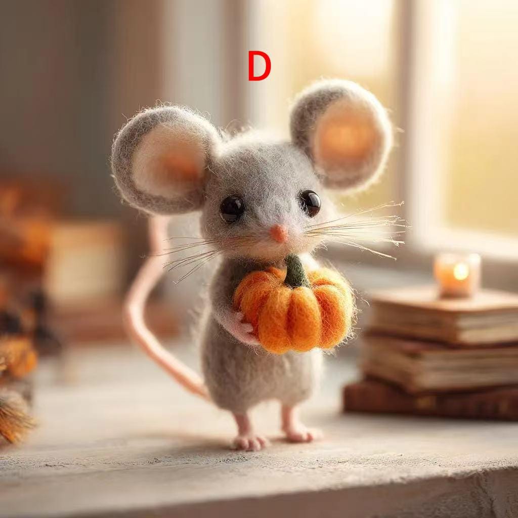 Halloween Mouse Witch Doll – Needle Felted Wool Mouse Sculpture, Pumpkin Decor, A Charming Handmade Christmas Tree Ornament Gift