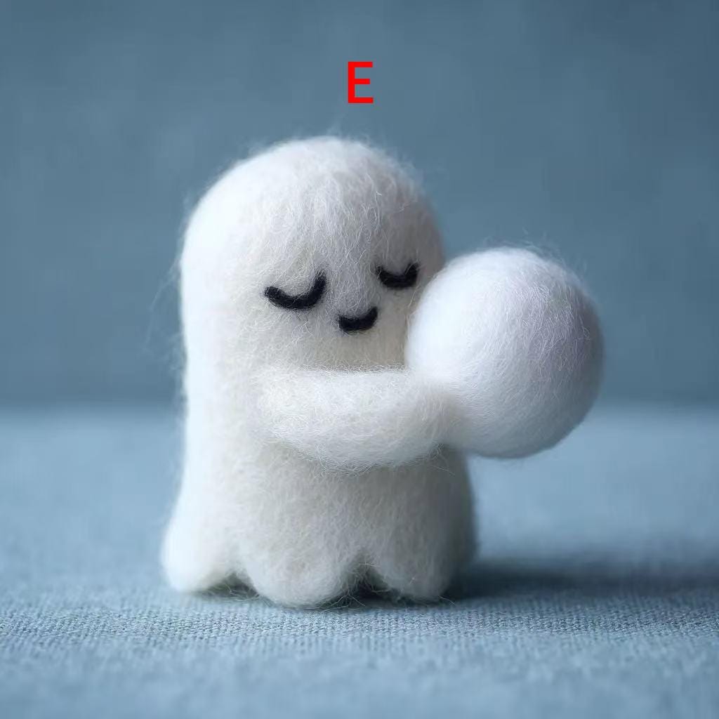 Needle Felted Ghost – Handmade Wool Felt Halloween Decor, Cute Ghost with Candy Cane or Gift Box, Spooky Cute Ornament