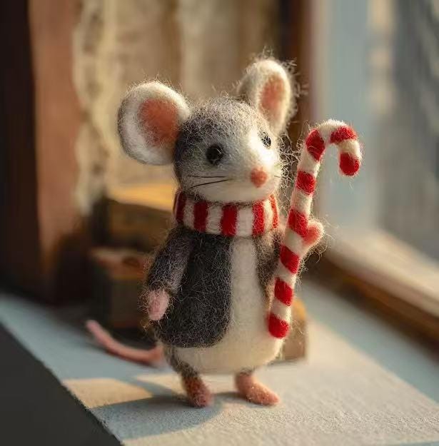 Felt Mouse Ornament – Handmade Wool Felt Christmas Mouse with Santa Hat and Scarf, Adorable Christmas Tree Hanging Decor, Cozy Winter Gift