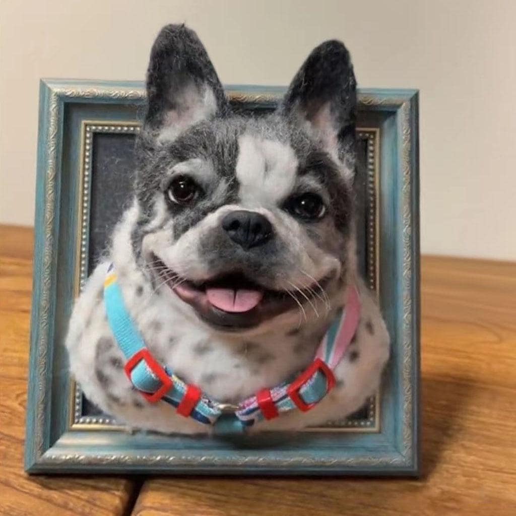 Custom Needle Felted Pet Portrait in Wooden Frame: Dog Memorial Keepsake