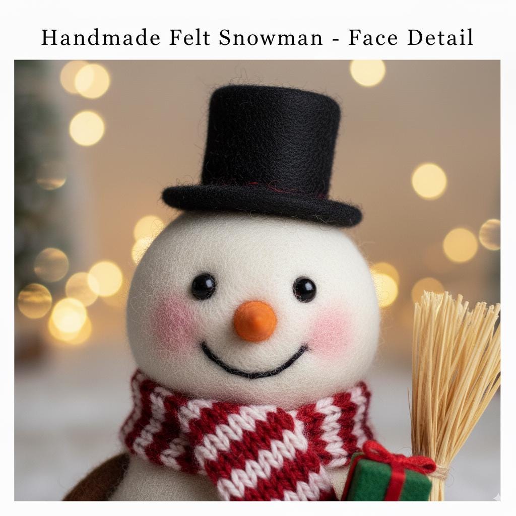 Felted Wool Snowman Christmas Ornament – Handmade Needle Felt Figure with Red Scarf and Gift,Perfect Christmas Tree Ornament or Holiday Gift