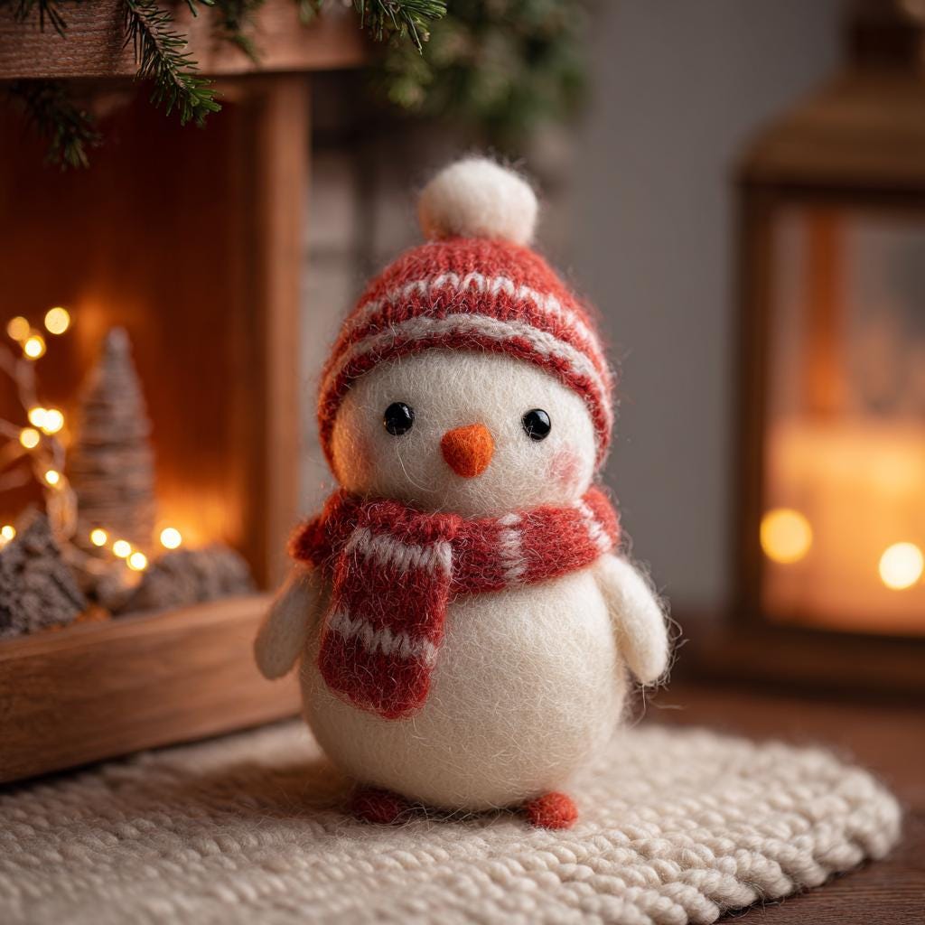 Cozy Christmas Wool Felt Sculpture Set – Handmade Penguin, Bunny, Snowman Figurines, Winter Holiday Home Decor Gift
