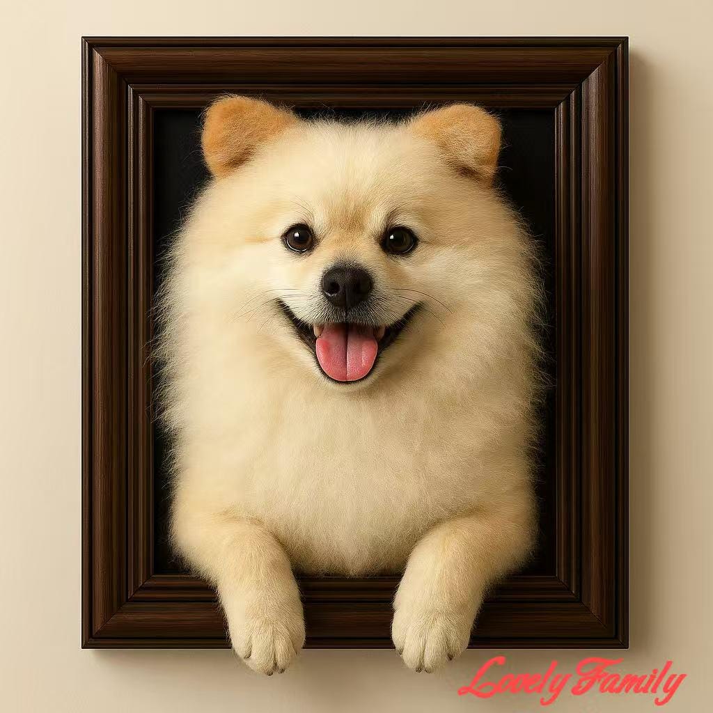Custom Pomeranian Portrait: 3D Wool Felt Dog Sculpture in Wood Frame