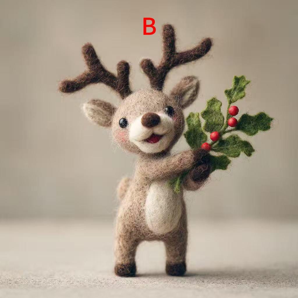 Adorable Wool Felt Reindeer – Mini Needle Felted Christmas Animal Figurine, Handmade Winter Ornament, Perfect for Christmas Tree Ornament