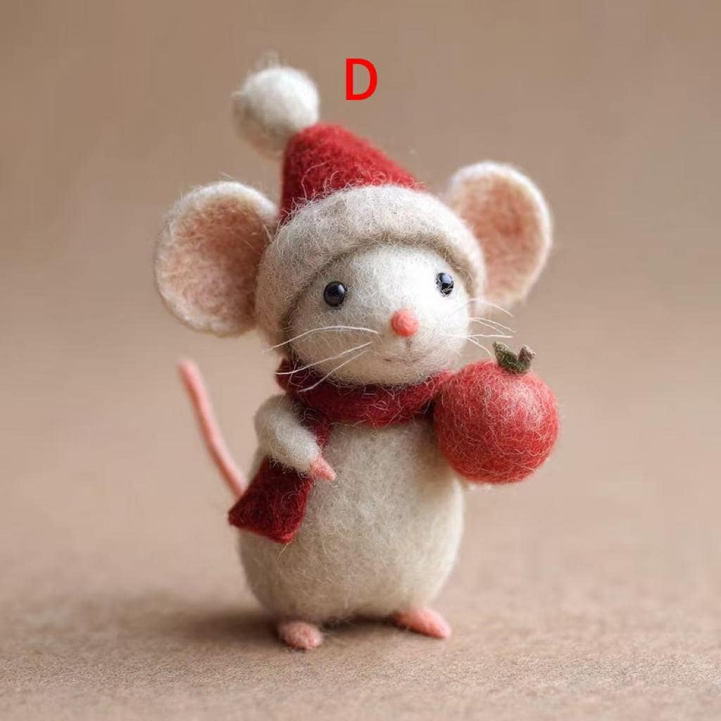 Handmade Needle Felted Christmas Mouse – 3 Inch Wool Felt Figurine with Santa Hat and Berries, Perfect for Christmas Tree Ornament