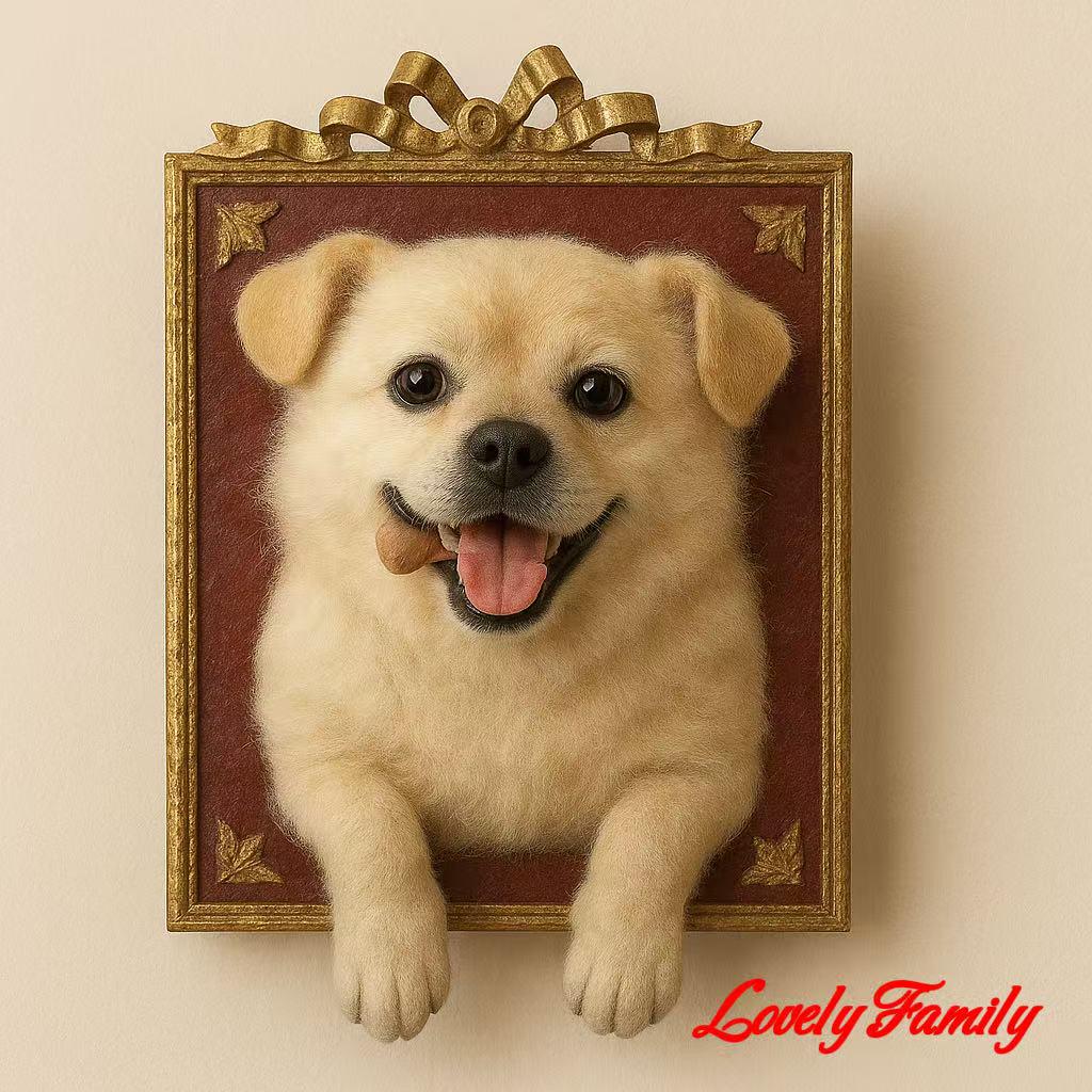 Needle Felted Dog Portrait: Custom Wool Pet Memorial in Wood Frame