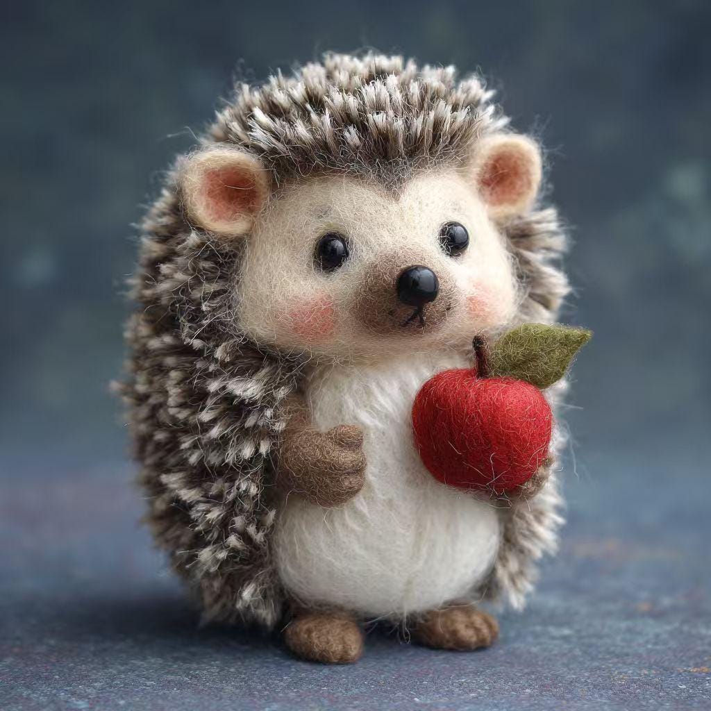 Handmade Needle Felted Hedgehog – 2.5 Inch Cute Animal Figurine with Apple or Heart, Cozy Winter Gift, Perfect for Christmas Tree Ornament
