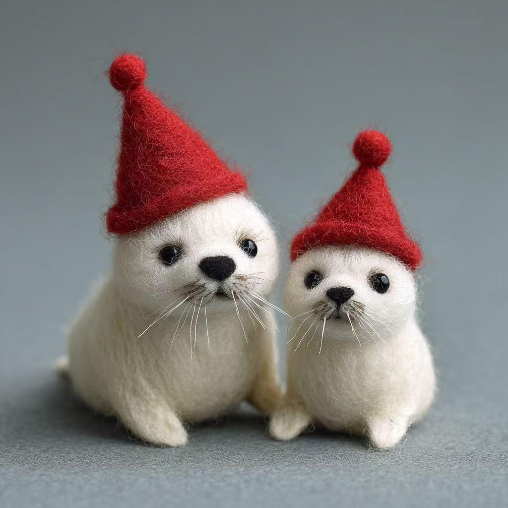 Handmade Needle Felted Christmas Seal – Wool Felt Winter Animal Figurine, Cute Holiday Ornament, Cozy Winter Gift for Home Decor