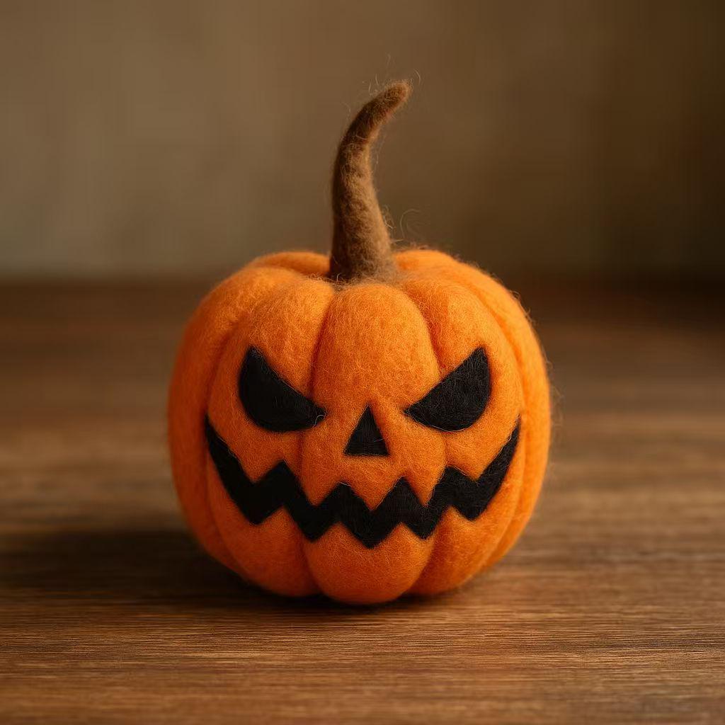 Felted Wool Jack O’Lantern Pumpkin – Handmade Needle Felted Halloween Decor, Cute Spooky Fall Ornament for Table Centerpiece and Gift