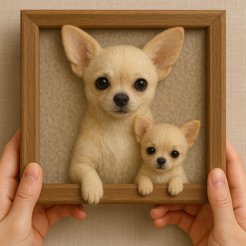 Custom Chihuahua 3D Wool Felt Artwork – Unique Pet Portrait Gift,Chihuahua Mom & Puppy Wool Felt Figurine,Handmade Dog Memorial