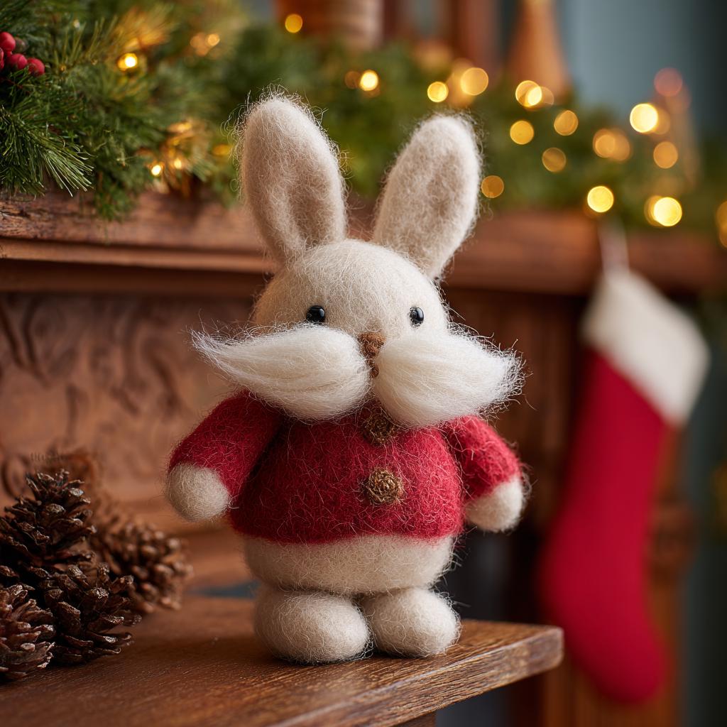 Cozy Christmas Wool Felt Sculpture Set – Handmade Penguin, Bunny, Snowman Figurines, Winter Holiday Home Decor Gift