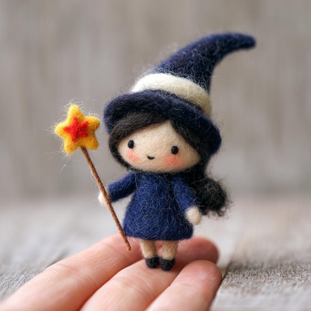 Needle Felted Witch Doll – Handmade Wool Felt Halloween Figurine, Cute Spooky Decor with Pumpkin, Magic Wand or Owl Hat Gift