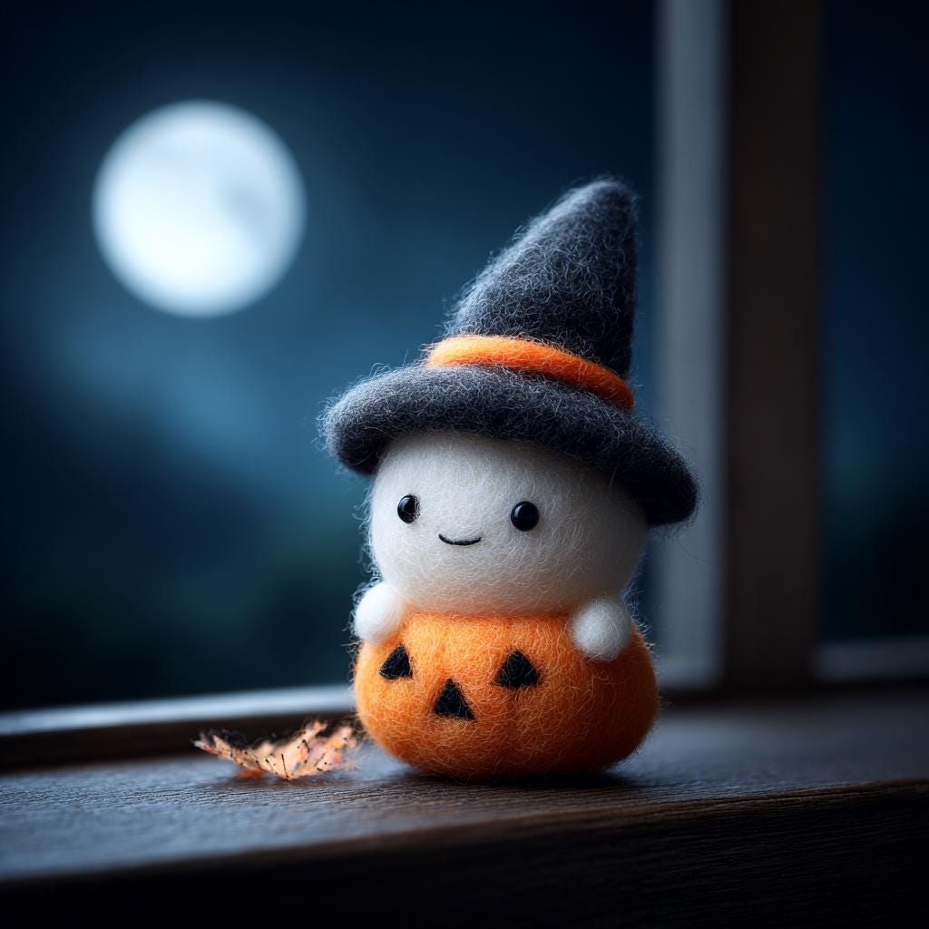 Handmade Needle Felted Halloween Ghost – Wool Felt Witch Ghost Figurine, Cute Pumpkin Decor, Cozy Autumn Home Decoration Gift