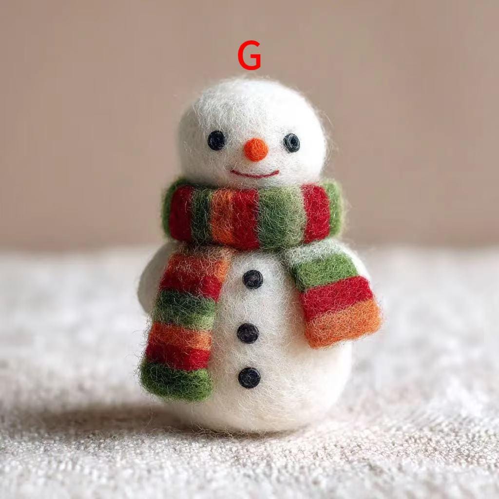 Needle Felted Wool Snowman Statue – Handcrafted Christmas Home Decoration, Cute Snowman Sculpture, Winter Season Gift