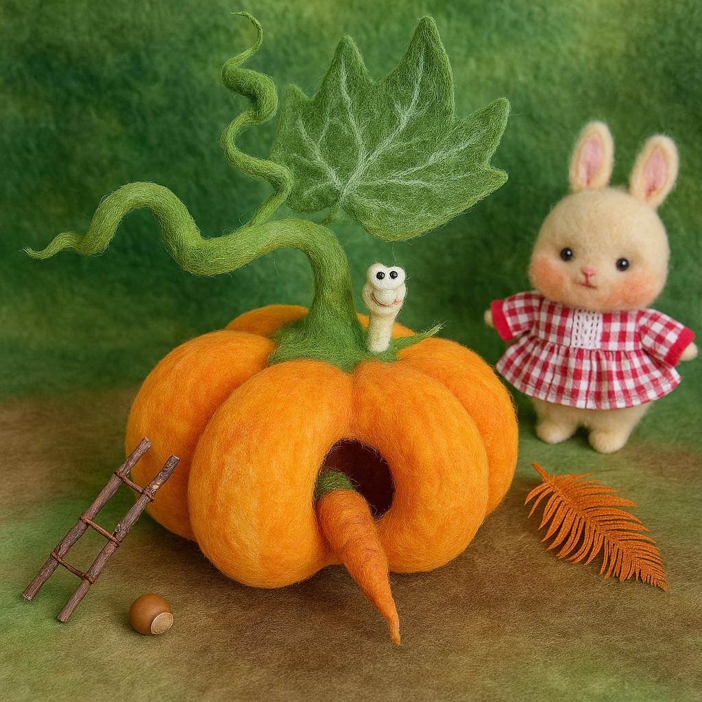 Handmade Wool Felt Pumpkin House – Waldorf Inspired Toy for Kids,Needle Felted Pumpkin Fairy House – Nature Play Toy, Montessori Gift