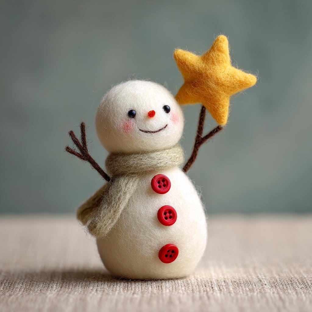 Adorable Wool Felt Snowman with Star – Handmade Christmas Decoration, Cute Winter Ornament, Cozy Felted Holiday Figurine
