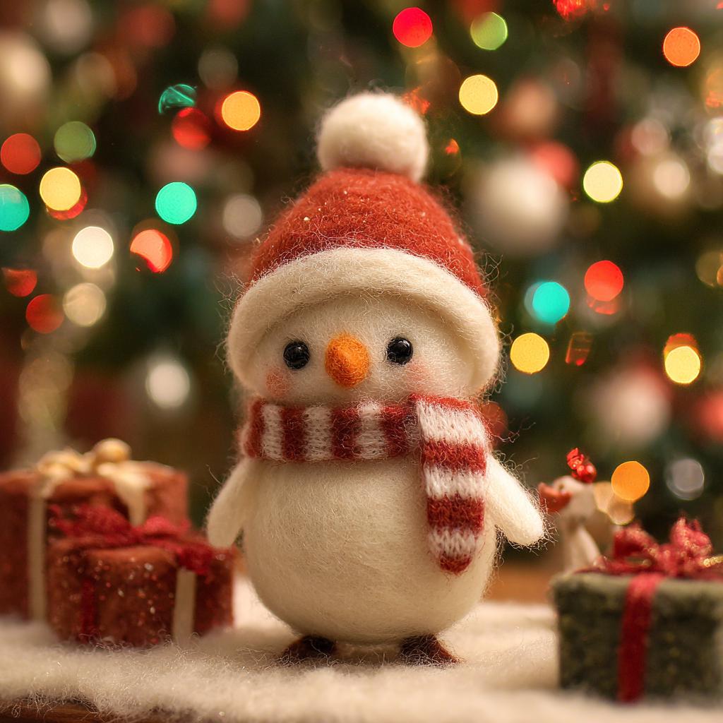 Cozy Christmas Wool Felt Sculpture Set – Handmade Penguin, Bunny, Snowman Figurines, Winter Holiday Home Decor Gift