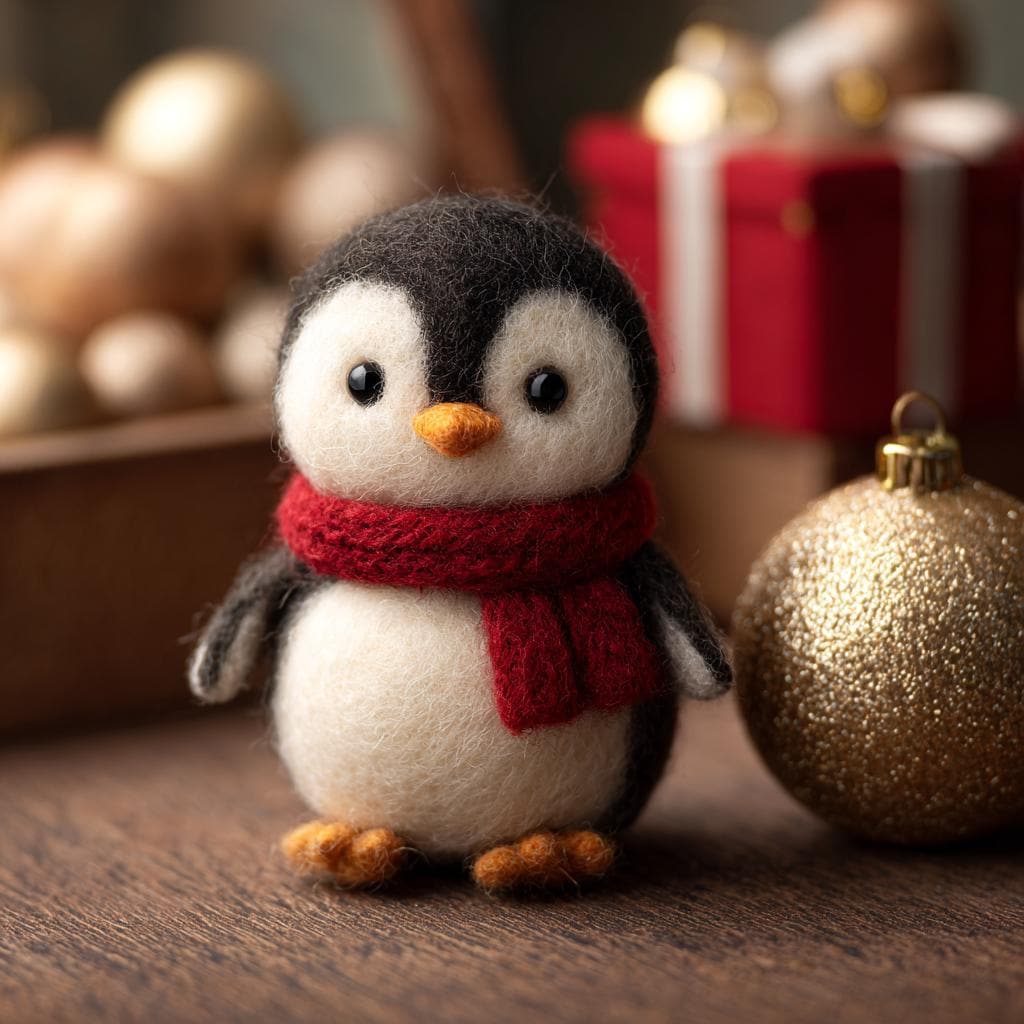 Cozy Christmas Wool Felt Sculpture Set – Handmade Penguin, Bunny, Snowman Figurines, Winter Holiday Home Decor Gift