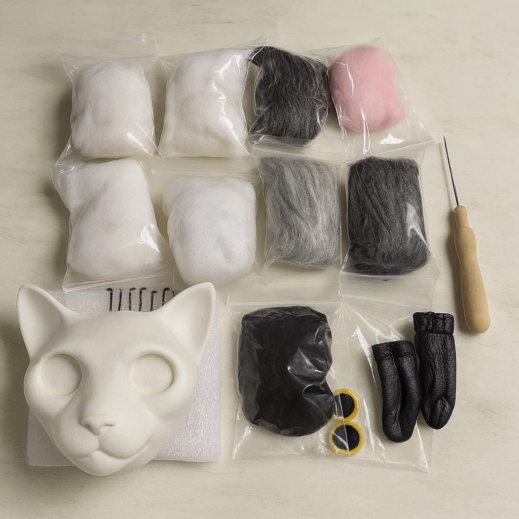 Custom Pet Needle Felting Kit: DIY Wool Dog Cat Portrait with Glass Eyes