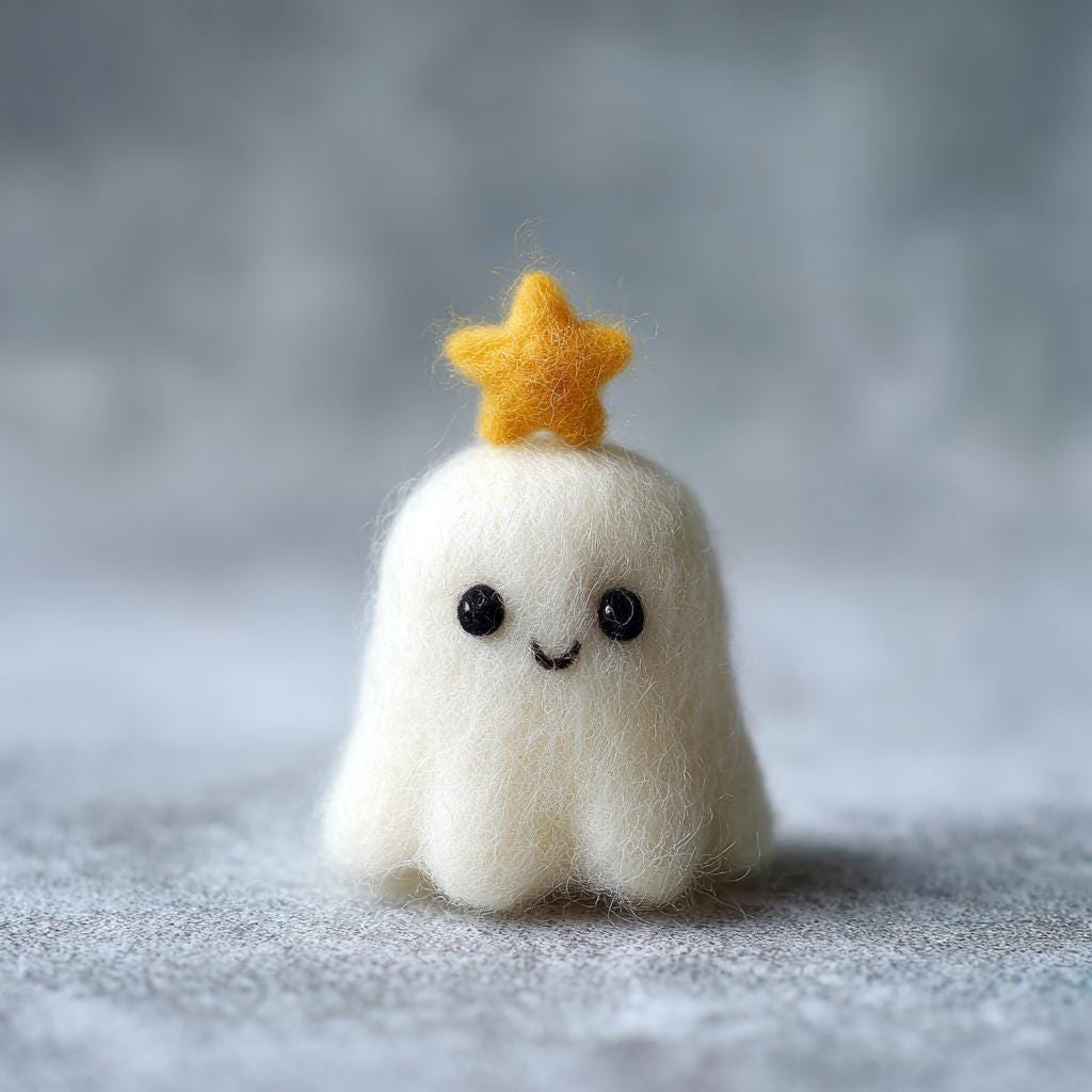Needle Felted Ghost with Gift – Cute Wool Felt Halloween Ornament, Handmade Ghost Doll, Cozy Holiday Decor for October Display