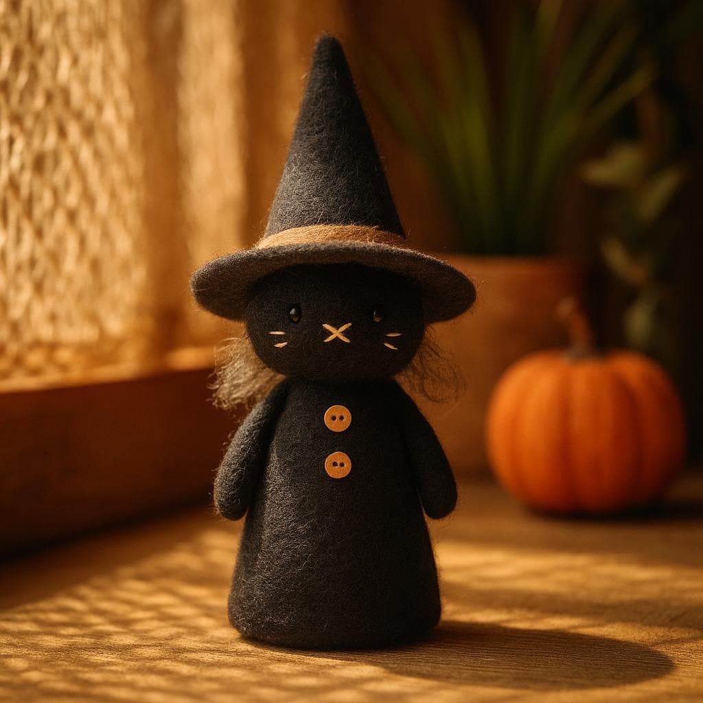Needle Felted Halloween Scarecrow & Witch Dolls: Handmade Wool Figurines,Spooky Autumn Decor, Holiday Gift Idea