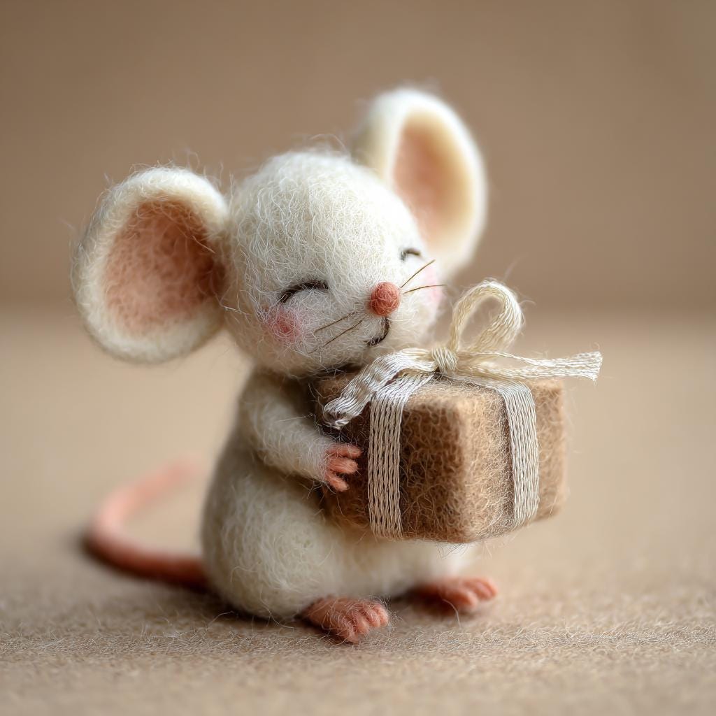 Handcrafted Needle Felt Christmas Mouse – Cute Wool Felt Ornament with Present or Drum, Small Handmade Holiday Gift, Festive Home Decor