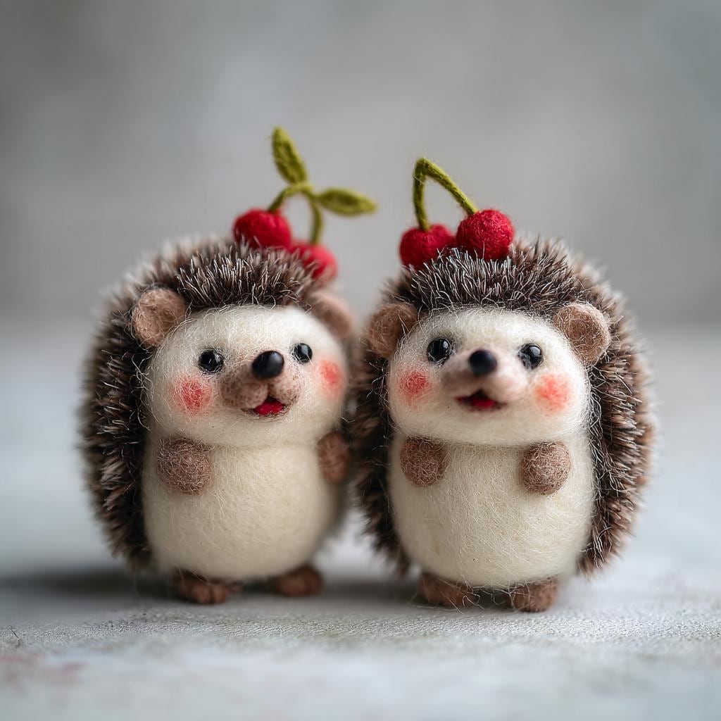 Handmade Needle Felted Hedgehog – 2.5 Inch Cute Animal Figurine with Apple or Heart, Cozy Winter Gift, Perfect for Christmas Tree Ornament