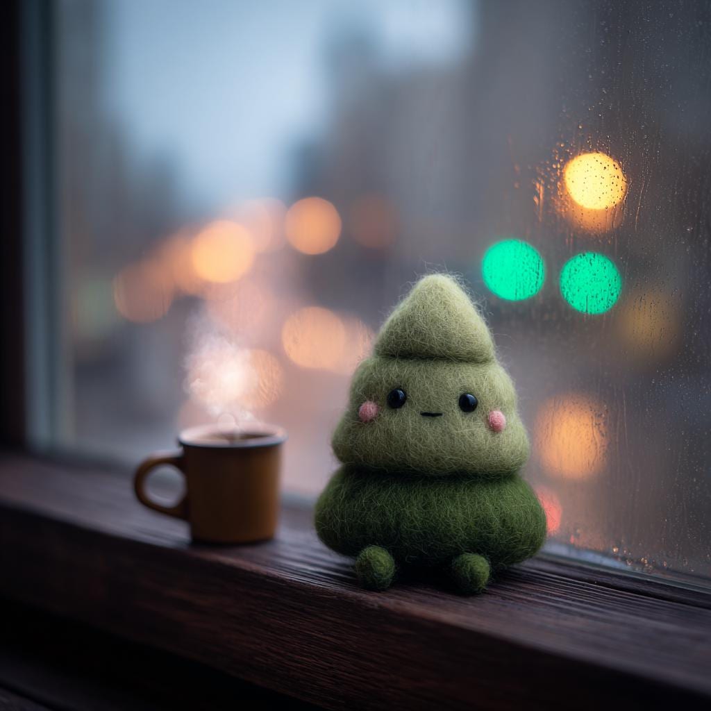 Handmade Needle Felted Tree Doll – Cozy Winter Wool Felt Decoration, Cute Green Tree Plush, Handmade Christmas Gift Ornament