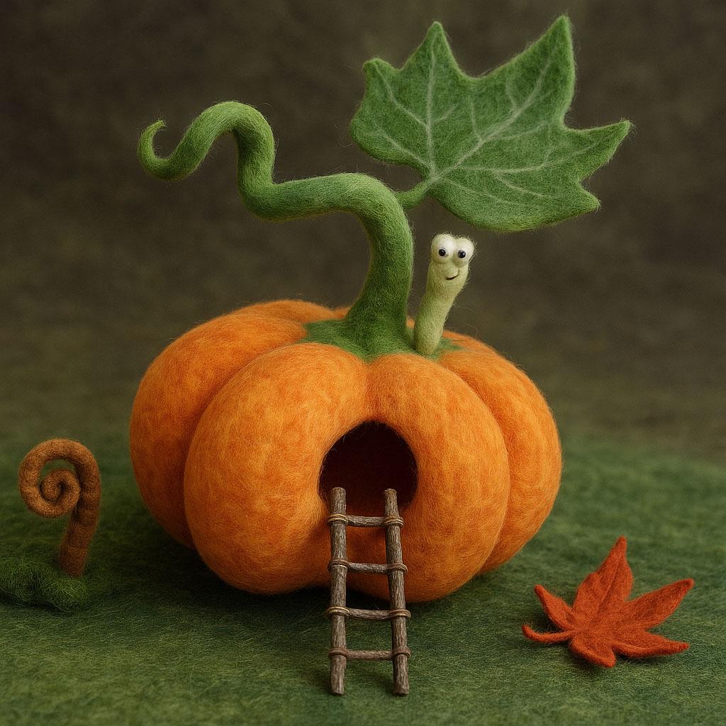 Handmade Wool Felt Pumpkin House – Waldorf Inspired Toy for Kids,Needle Felted Pumpkin Fairy House – Nature Play Toy, Montessori Gift