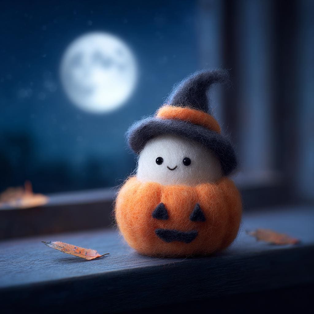Handmade Needle Felted Halloween Ghost – Wool Felt Witch Ghost Figurine, Cute Pumpkin Decor, Cozy Autumn Home Decoration Gift