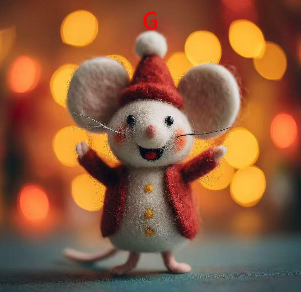 Needle Felted Mouse Figurine – Handmade Wool Felt Animal with Holiday Outfit – Christmas Candy Cane or Perfect for Christmas Tree Ornament