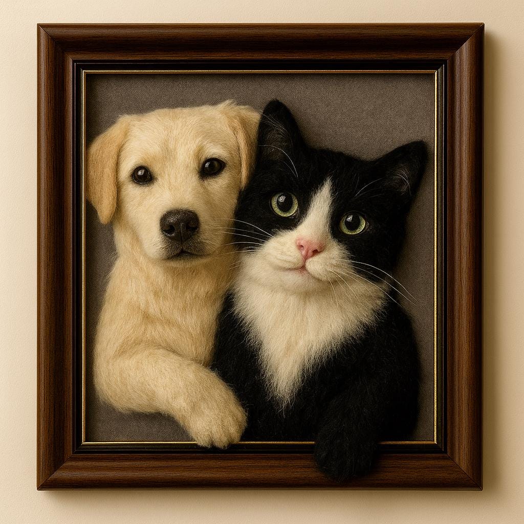 Custom 3D Felt Pet Portrait – Handmade Dog & Cat Frame | Realistic Multi-Pet Keepsake Gift | Keepsake Gift for Multi Pet Family Home Décor