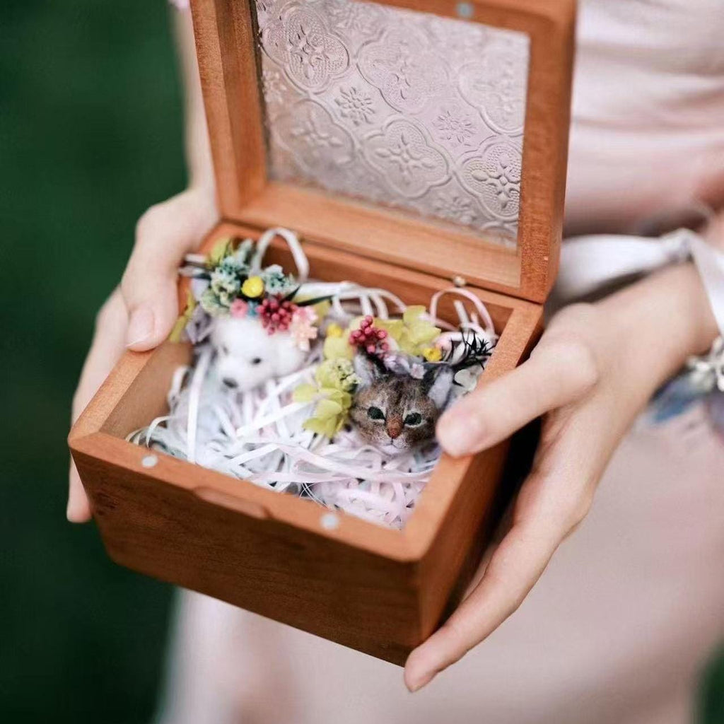 Custom Pet Portrait Wedding Corsage – Handmade Wool Felt Flower Pin for Bride and Groom Keepsake Gift