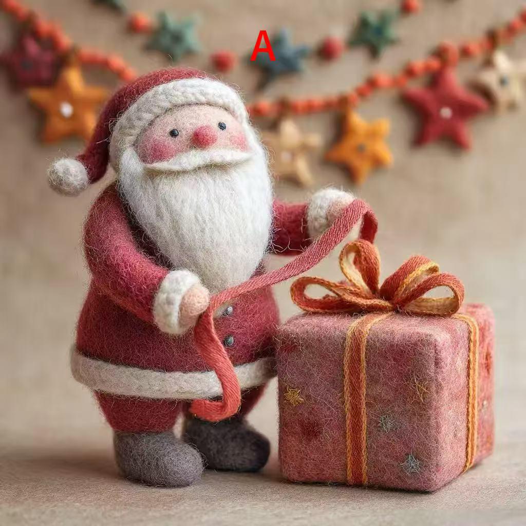 Handmade Needle Felted Santa and Reindeer – Cozy Holiday Gift Ornament for Home Winter Decoration-Perfect for Christmas Tree Ornament